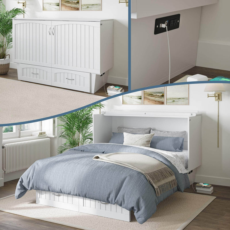 AFI Furnishings Murphy Cabinet Bed Nantucket Murphy Cabinet Bed Chest with 6" Gel Memory Foam Mattress, Storage Drawer and Built-in Charger - Available in 4 Colours and 3 Sizes