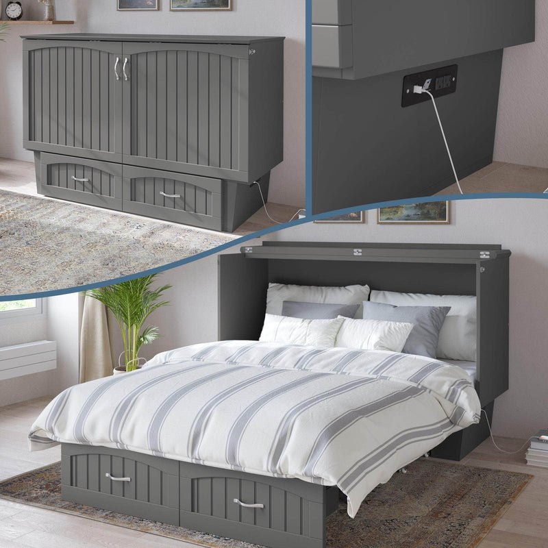 AFI Furnishings Murphy Cabinet Bed Nantucket Murphy Cabinet Bed Chest with 6" Gel Memory Foam Mattress, Storage Drawer and Built-in Charger - Available in 4 Colours and 3 Sizes