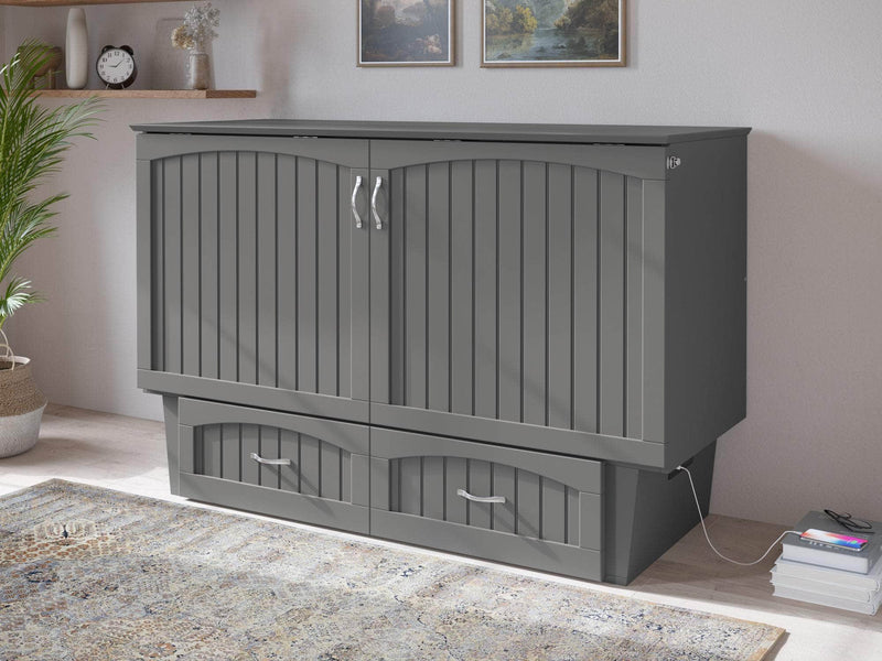 AFI Furnishings Murphy Cabinet Bed Nantucket Murphy Cabinet Bed Chest with 6" Gel Memory Foam Mattress, Storage Drawer and Built-in Charger - Available in 4 Colours and 3 Sizes