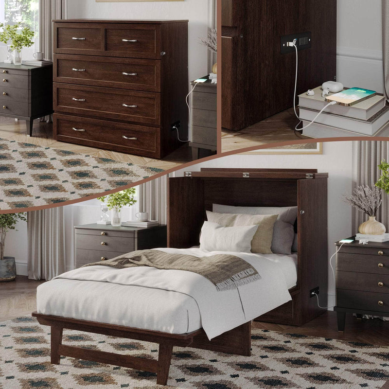 AFI Furnishings Murphy Cabinet Bed Northfield Murphy Cabinet Bed Chest with 6" Gel Memory Foam Mattress, Storage Drawer and Built-in Charger - Available in 6 Colours and 3 Sizes