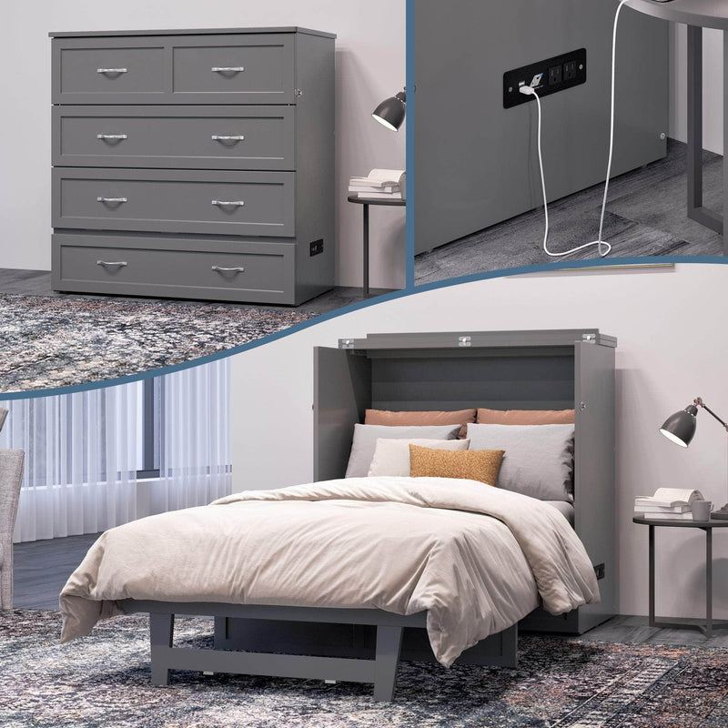 AFI Furnishings Murphy Cabinet Bed Northfield Murphy Cabinet Bed Chest with 6" Gel Memory Foam Mattress, Storage Drawer and Built-in Charger - Available in 6 Colours and 3 Sizes
