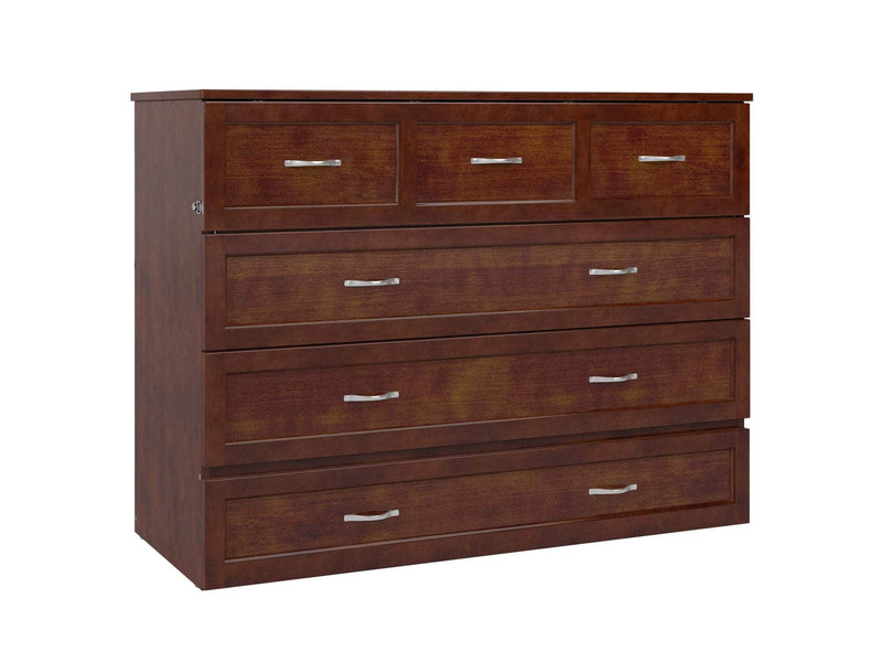 AFI Furnishings Murphy Cabinet Bed Walnut / Full Northfield Murphy Cabinet Bed Chest with 6" Gel Memory Foam Mattress, Storage Drawer and Built-in Charger - Available in 6 Colours and 3 Sizes