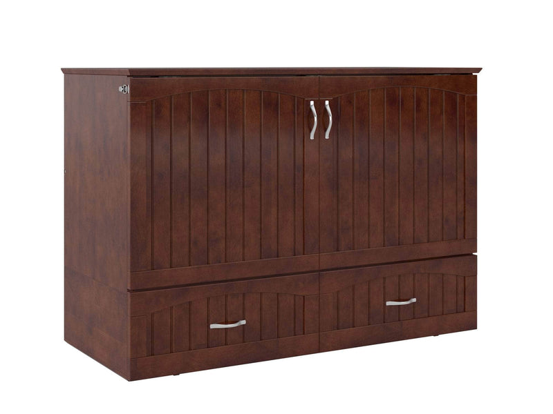 AFI Furnishings Murphy Cabinet Bed Walnut / Full Southampton Murphy Cabinet Bed Chest with 6" Gel Memory Foam Mattress, Storage Drawer and Built-in Charger - Available in 3 Colours and 3 Sizes
