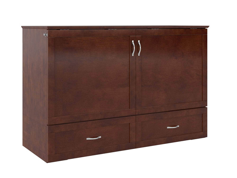 AFI Furnishings Murphy Cabinet Bed Walnut / Queen Hamilton Murphy Cabinet Bed Chest with 6" Gel Memory Foam Mattress, Storage Drawer and Built-in Charger - Available in 4 Colours and 3 Sizes
