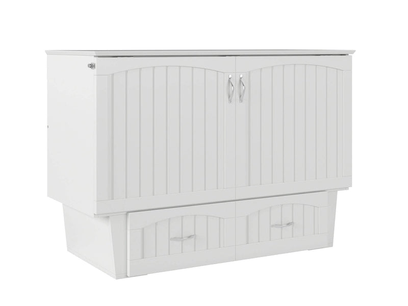 AFI Furnishings Murphy Cabinet Bed White / Full Nantucket Murphy Cabinet Bed Chest with 6" Gel Memory Foam Mattress, Storage Drawer and Built-in Charger - Available in 4 Colours and 3 Sizes