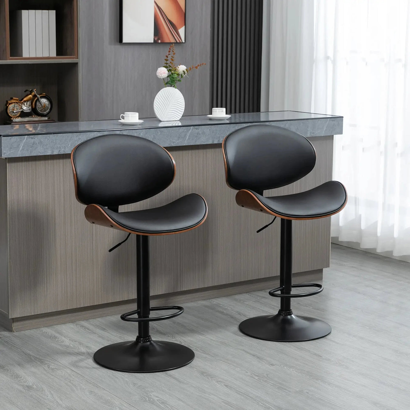 Aosom Bar Stool Adjustable Bar Stools with Faux Leather (Set of 2) - Available in 2 Colours