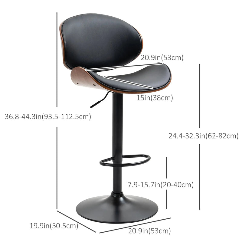 Aosom Bar Stool Adjustable Bar Stools with Faux Leather (Set of 2) - Available in 2 Colours