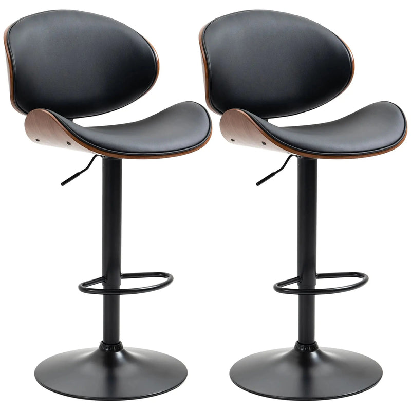 Aosom Bar Stool Black Adjustable Bar Stools with Faux Leather (Set of 2) - Available in 2 Colours