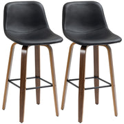 Aosom Bar Stool Black Mid-Back Faux Leather Upholstery Bar Stools (Set of 2) - Available in 2 Colours