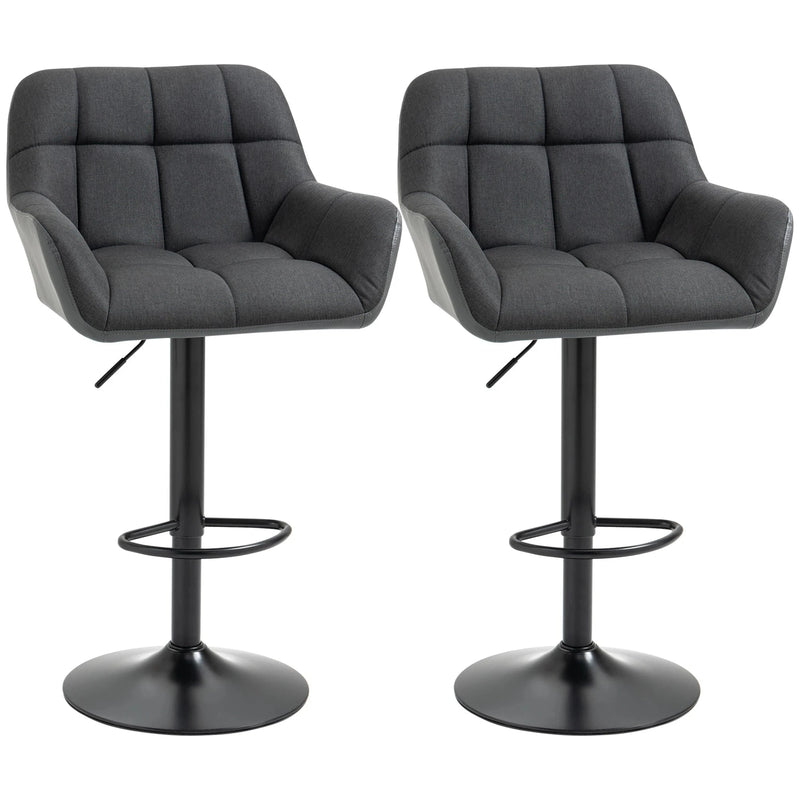 Aosom Bar Stool Black Swivel Adjustable Bar Stools (Set of 2) With Faux Leather and Linen Touch Fabric - Available in 5 Colours