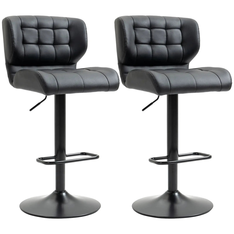 Aosom Bar Stool Black Swivel Faux Leather Adjustable Bar Stools (Set of 2) - Available in 6 Colours
