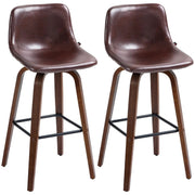 Aosom Bar Stool Brown Mid-Back Faux Leather Upholstery Bar Stools (Set of 2) - Available in 2 Colours