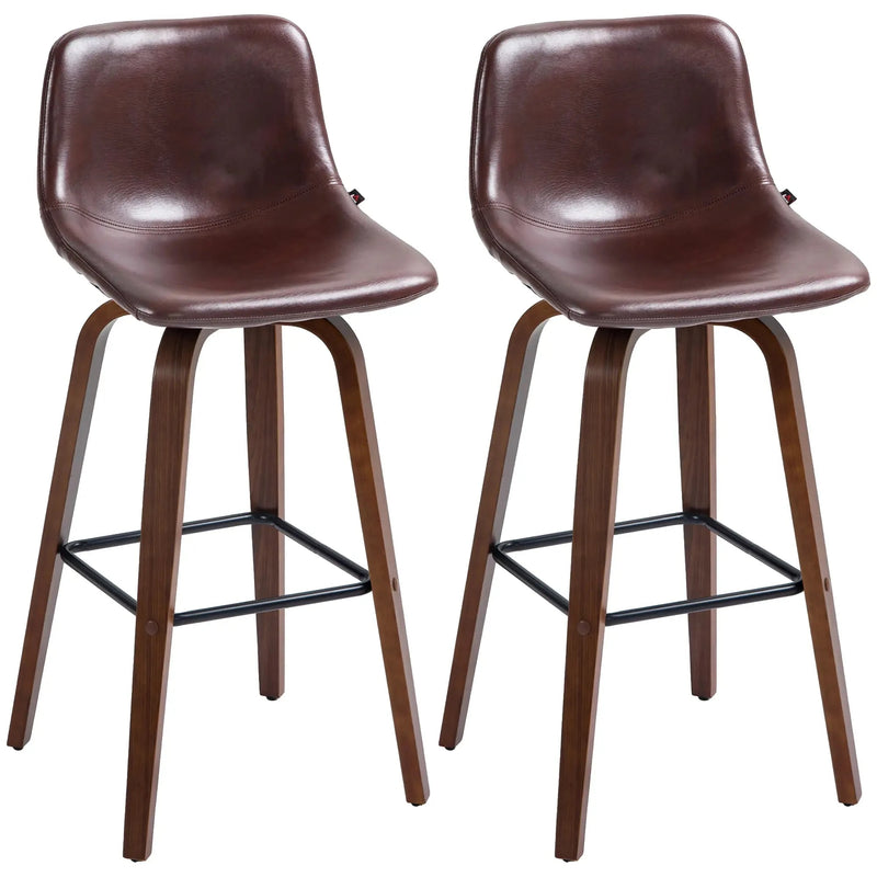 Aosom Bar Stool Brown Mid-Back Faux Leather Upholstery Bar Stools (Set of 2) - Available in 2 Colours