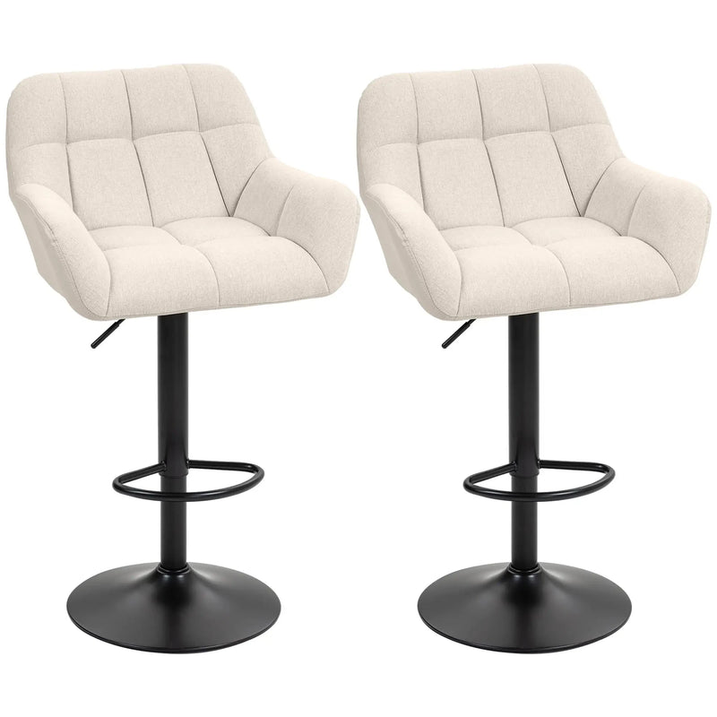 Aosom Bar Stool Cream White Swivel Adjustable Bar Stools (Set of 2) With Faux Leather and Linen Touch Fabric - Available in 5 Colours