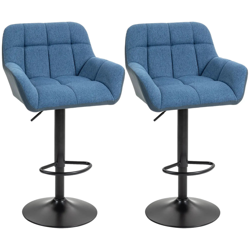 Aosom Bar Stool Dark Blue Swivel Adjustable Bar Stools (Set of 2) With Faux Leather and Linen Touch Fabric - Available in 5 Colours