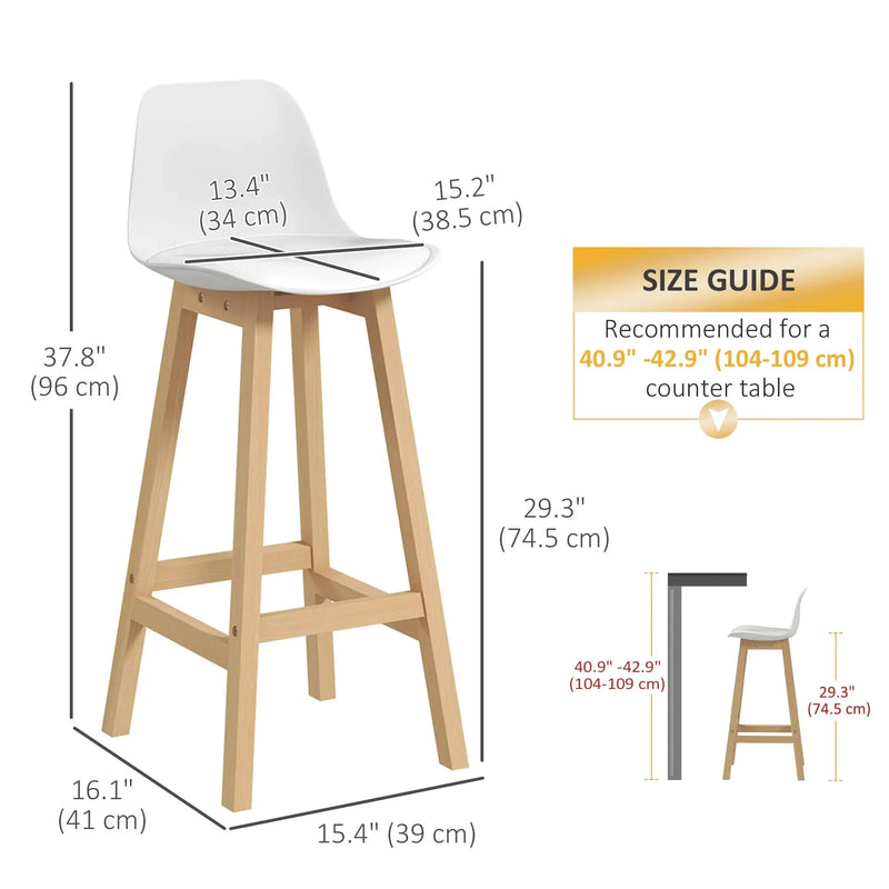 Aosom Bar Stool Faux Leather Upholstered Bar Stools (Set of 2) - Available in 2 Colours