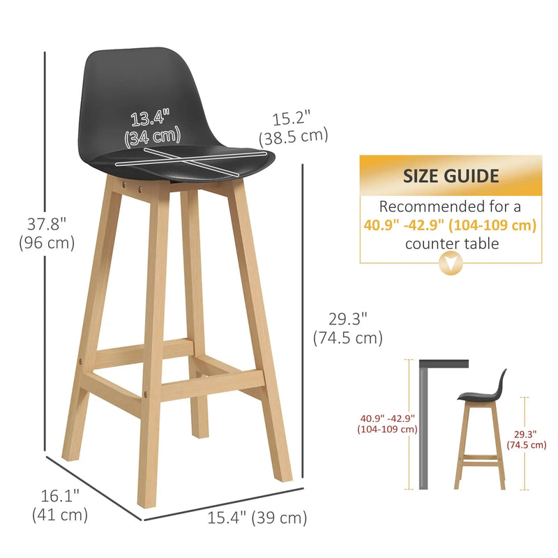 Aosom Bar Stool Faux Leather Upholstered Bar Stools (Set of 2) - Available in 2 Colours