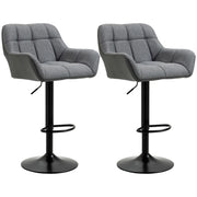 Aosom Bar Stool Grey / Black Swivel Adjustable Bar Stools (Set of 2) With Faux Leather and Linen Touch Fabric - Available in 5 Colours