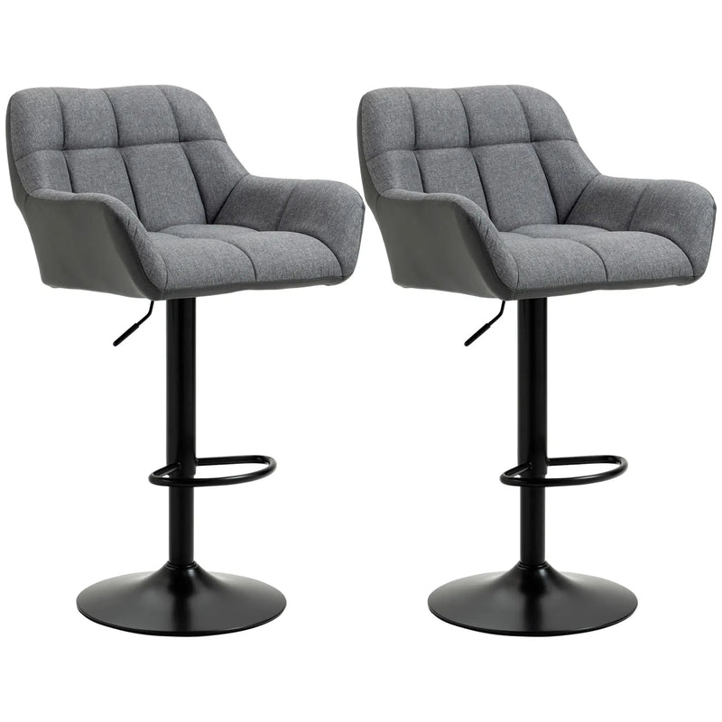 Aosom Bar Stool Grey / Black Swivel Adjustable Bar Stools (Set of 2) With Faux Leather and Linen Touch Fabric - Available in 5 Colours