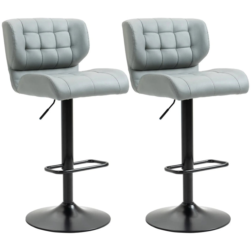 Aosom Bar Stool Grey Swivel Faux Leather Adjustable Bar Stools (Set of 2) - Available in 6 Colours