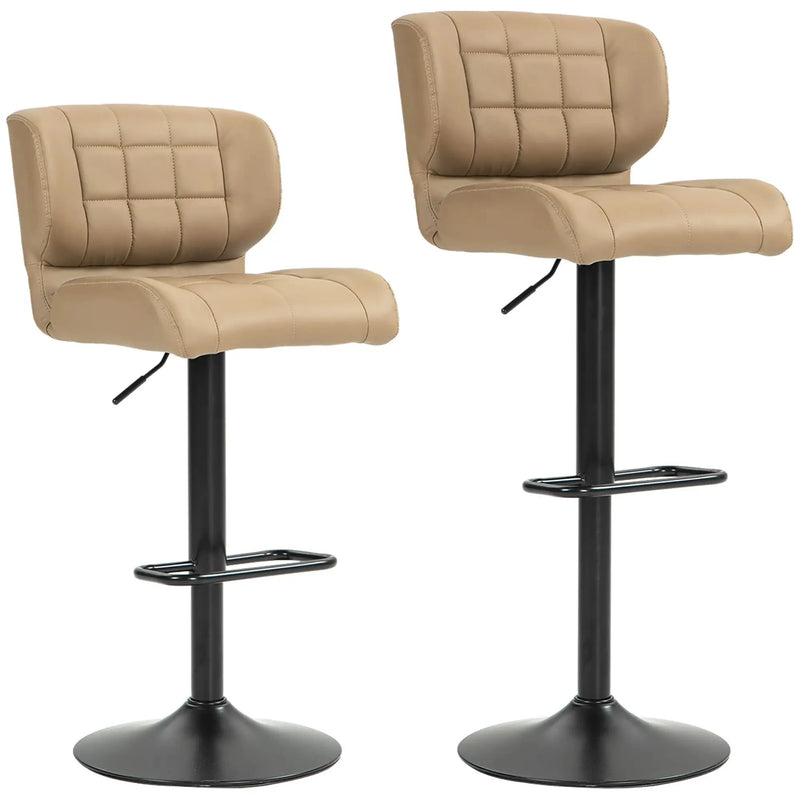 Aosom Bar Stool Khaki Swivel Faux Leather Adjustable Bar Stools (Set of 2) - Available in 6 Colours