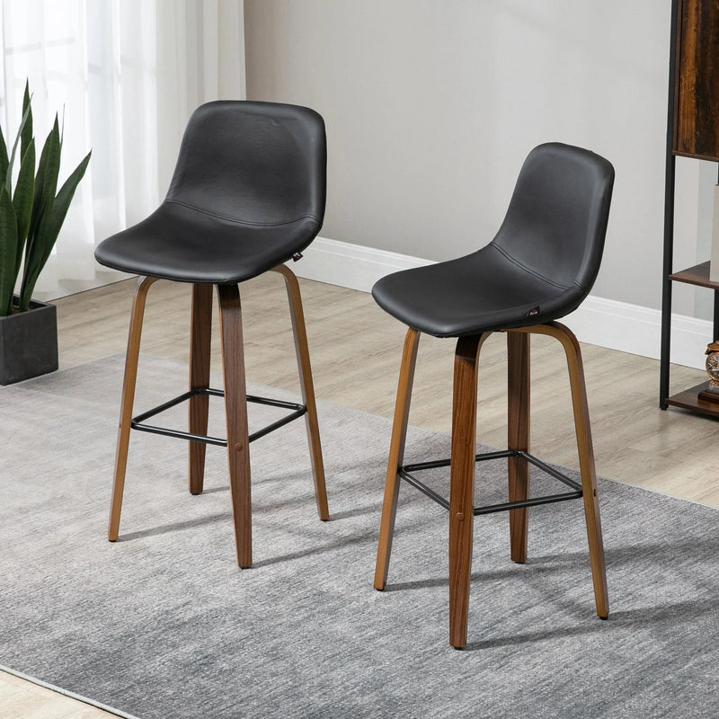 Aosom Bar Stool Mid-Back Faux Leather Upholstery Bar Stools (Set of 2) - Available in 2 Colours