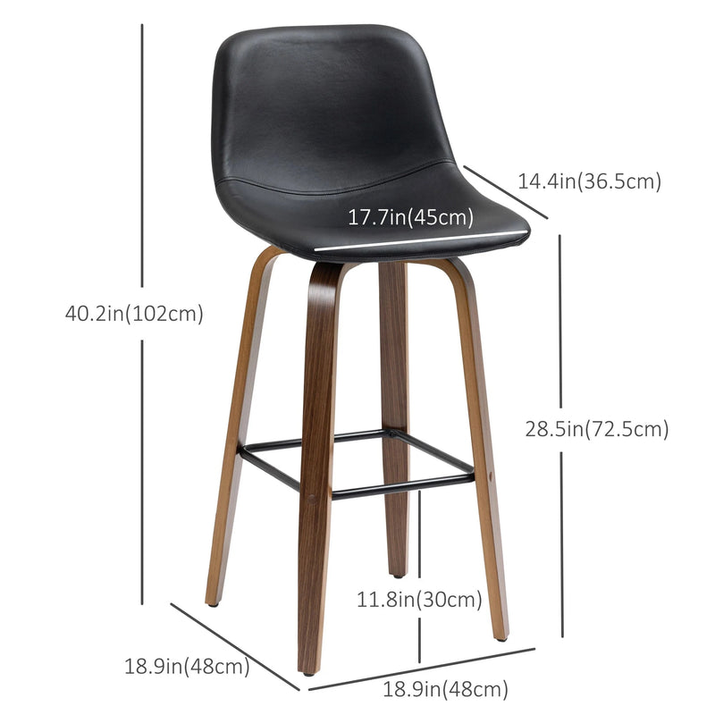 Aosom Bar Stool Mid-Back Faux Leather Upholstery Bar Stools (Set of 2) - Available in 2 Colours