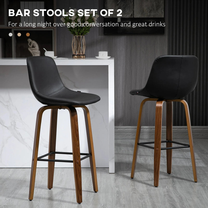 Aosom Bar Stool Mid-Back Faux Leather Upholstery Bar Stools (Set of 2) - Available in 2 Colours
