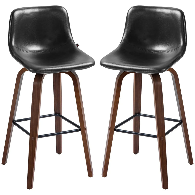 Aosom Bar Stool Mid-Back Faux Leather Upholstery Bar Stools (Set of 2) - Available in 2 Colours