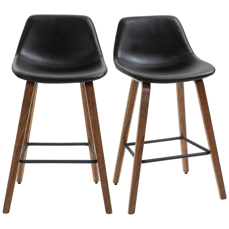 Aosom Bar Stool Mid-Back Faux Leather Upholstery Bar Stools (Set of 2) - Available in 2 Colours