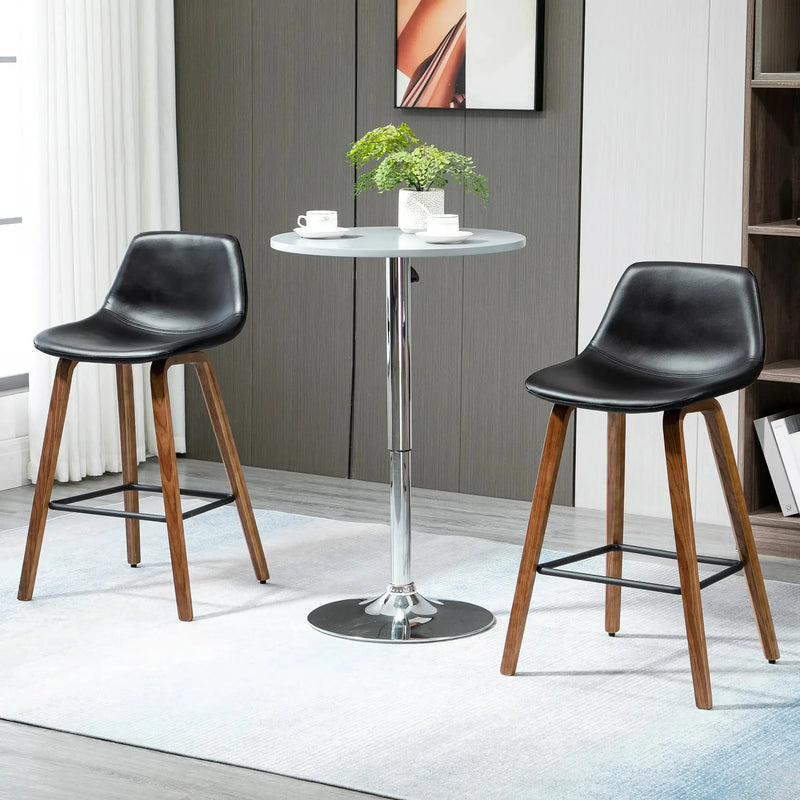 Aosom Bar Stool Mid-Back Faux Leather Upholstery Bar Stools (Set of 2) - Available in 2 Colours