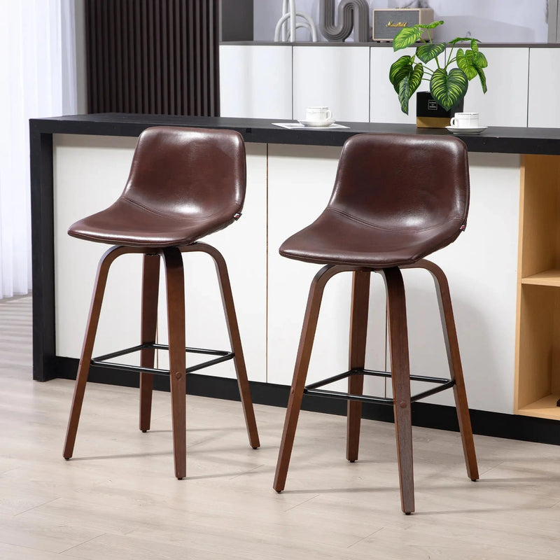 Aosom Bar Stool Mid-Back Faux Leather Upholstery Bar Stools (Set of 2) - Available in 2 Colours