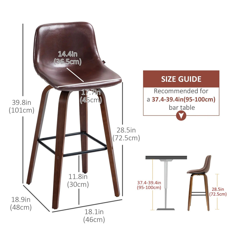 Aosom Bar Stool Mid-Back Faux Leather Upholstery Bar Stools (Set of 2) - Available in 2 Colours