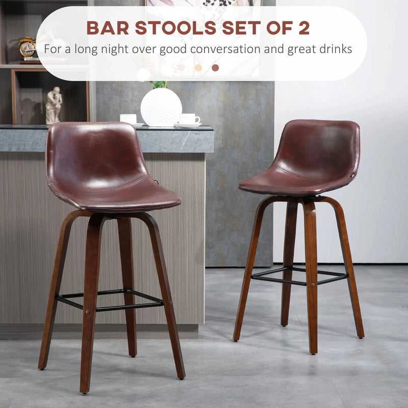 Aosom Bar Stool Mid-Back Faux Leather Upholstery Bar Stools (Set of 2) - Available in 2 Colours