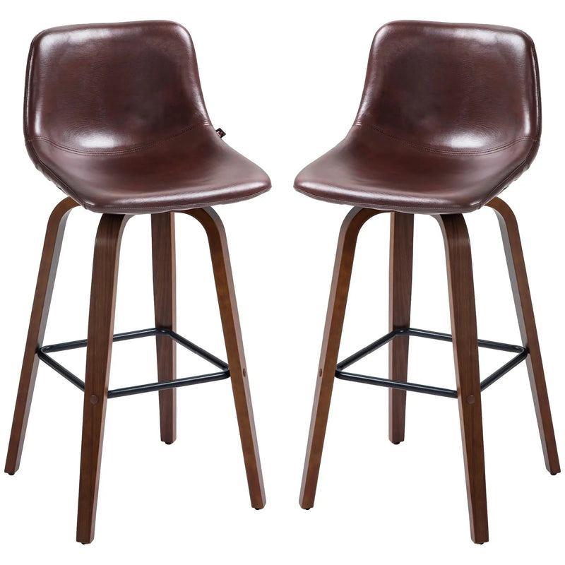 Aosom Bar Stool Mid-Back Faux Leather Upholstery Bar Stools (Set of 2) - Available in 2 Colours