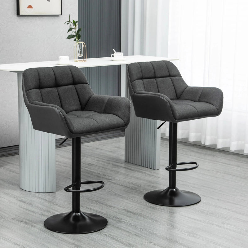 Aosom Bar Stool Swivel Adjustable Bar Stools (Set of 2) With Faux Leather and Linen Touch Fabric - Available in 5 Colours