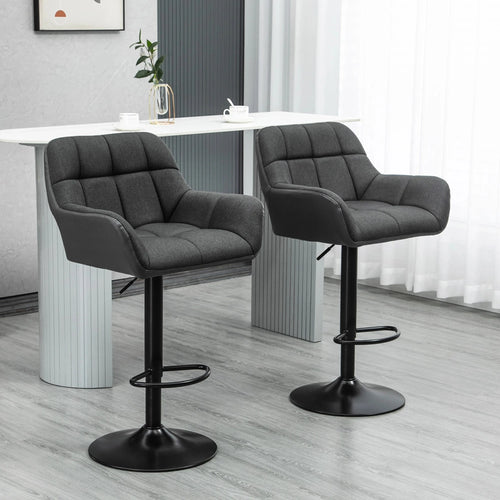 Aosom Bar Stool Swivel Adjustable Bar Stools (Set of 2) With Faux Leather and Linen Touch Fabric - Available in 5 Colours