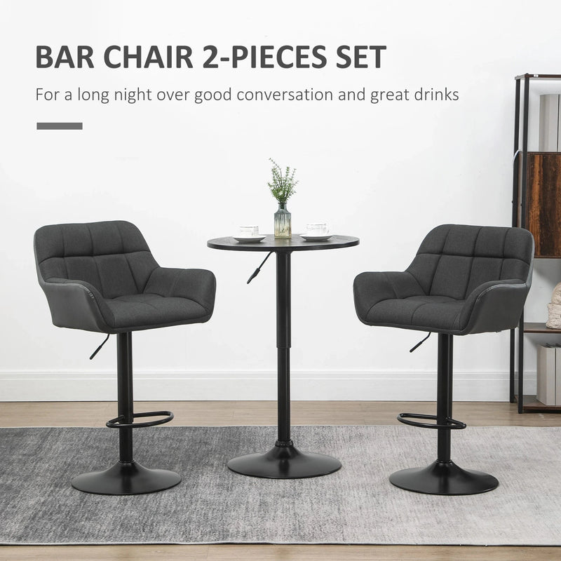 Aosom Bar Stool Swivel Adjustable Bar Stools (Set of 2) With Faux Leather and Linen Touch Fabric - Available in 5 Colours