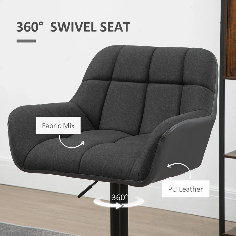 Aosom Bar Stool Swivel Adjustable Bar Stools (Set of 2) With Faux Leather and Linen Touch Fabric - Available in 5 Colours