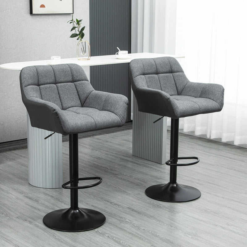 Aosom Bar Stool Swivel Adjustable Bar Stools (Set of 2) With Faux Leather and Linen Touch Fabric - Available in 5 Colours
