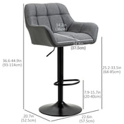 Aosom Bar Stool Swivel Adjustable Bar Stools (Set of 2) With Faux Leather and Linen Touch Fabric - Available in 5 Colours