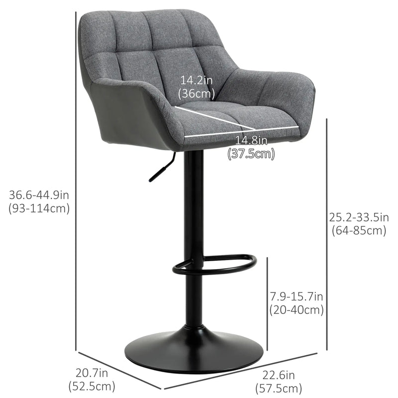 Aosom Bar Stool Swivel Adjustable Bar Stools (Set of 2) With Faux Leather and Linen Touch Fabric - Available in 5 Colours