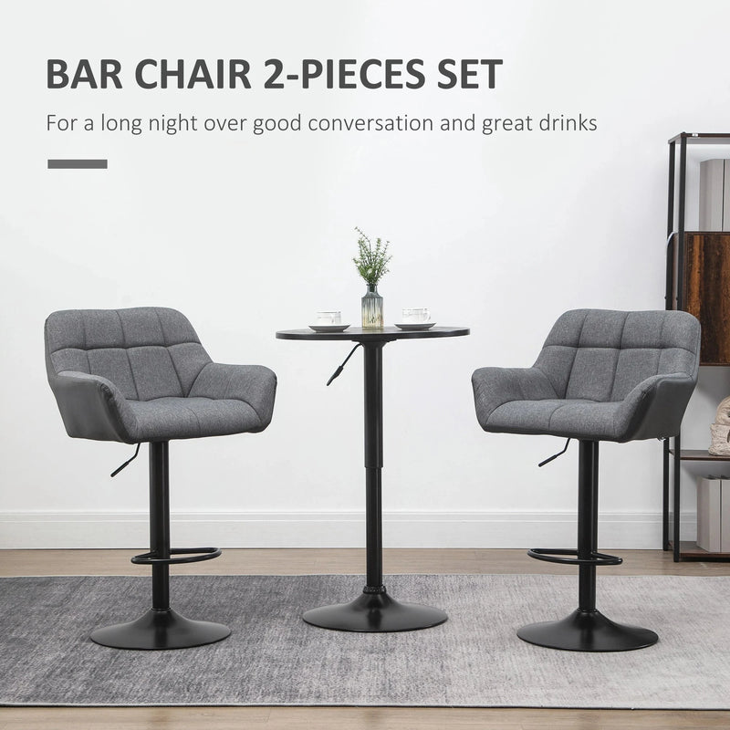 Aosom Bar Stool Swivel Adjustable Bar Stools (Set of 2) With Faux Leather and Linen Touch Fabric - Available in 5 Colours