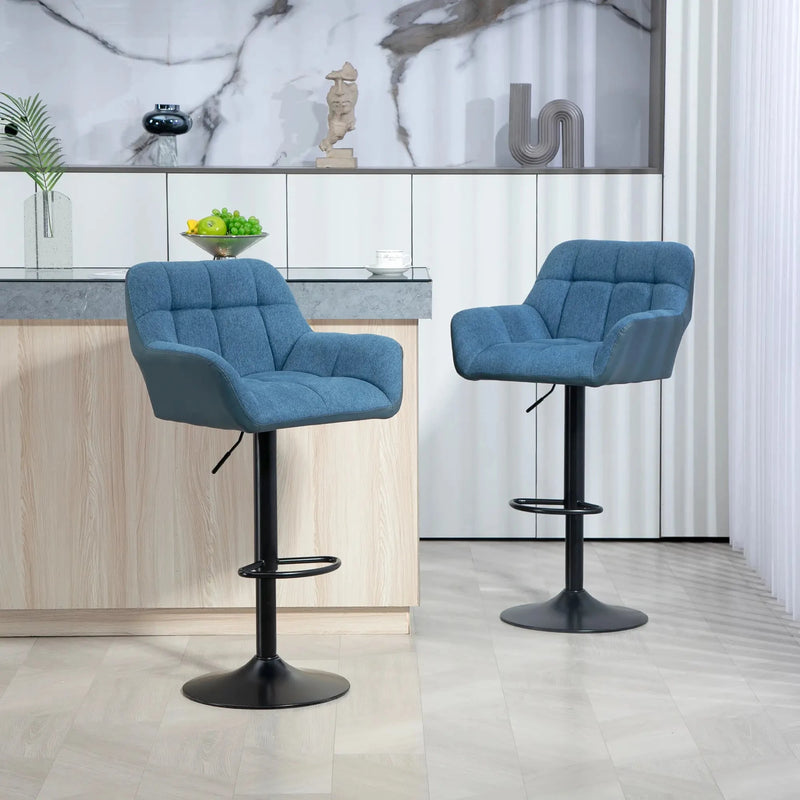 Aosom Bar Stool Swivel Adjustable Bar Stools (Set of 2) With Faux Leather and Linen Touch Fabric - Available in 5 Colours