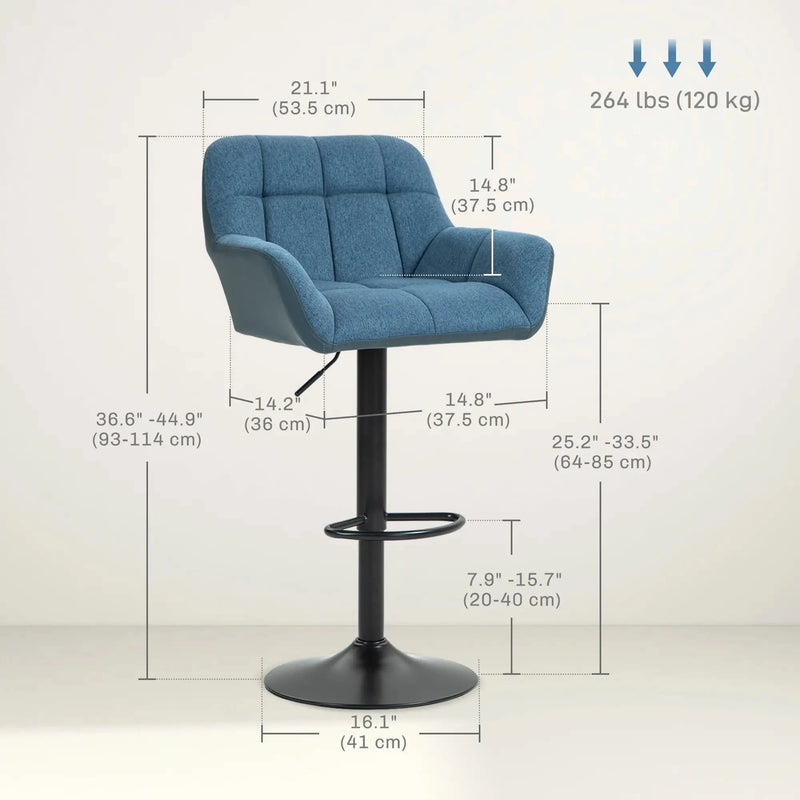 Aosom Bar Stool Swivel Adjustable Bar Stools (Set of 2) With Faux Leather and Linen Touch Fabric - Available in 5 Colours