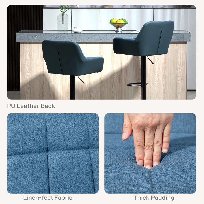 Aosom Bar Stool Swivel Adjustable Bar Stools (Set of 2) With Faux Leather and Linen Touch Fabric - Available in 5 Colours