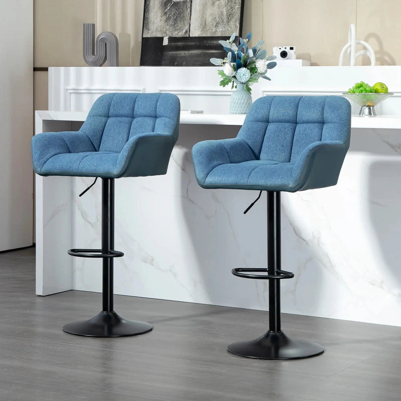 Aosom Bar Stool Swivel Adjustable Bar Stools (Set of 2) With Faux Leather and Linen Touch Fabric - Available in 5 Colours