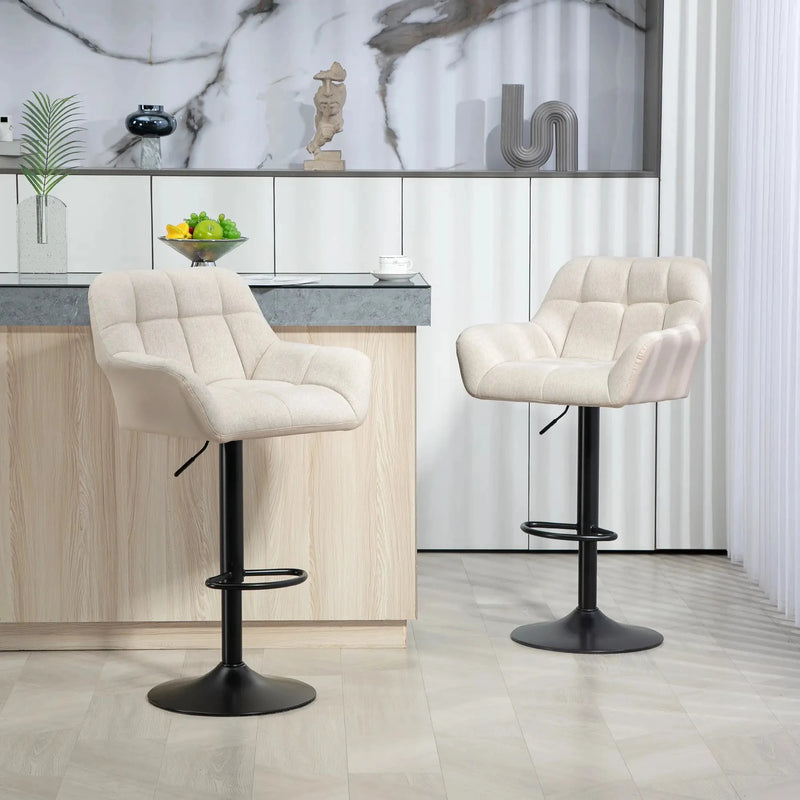 Aosom Bar Stool Swivel Adjustable Bar Stools (Set of 2) With Faux Leather and Linen Touch Fabric - Available in 5 Colours