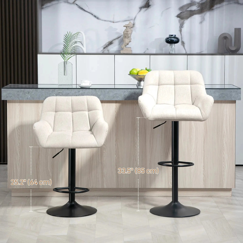 Aosom Bar Stool Swivel Adjustable Bar Stools (Set of 2) With Faux Leather and Linen Touch Fabric - Available in 5 Colours