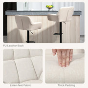 Aosom Bar Stool Swivel Adjustable Bar Stools (Set of 2) With Faux Leather and Linen Touch Fabric - Available in 5 Colours
